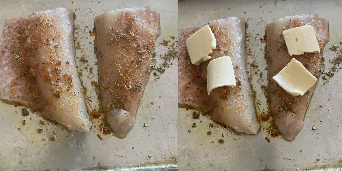 Baked walleye with olive oil and butter.
