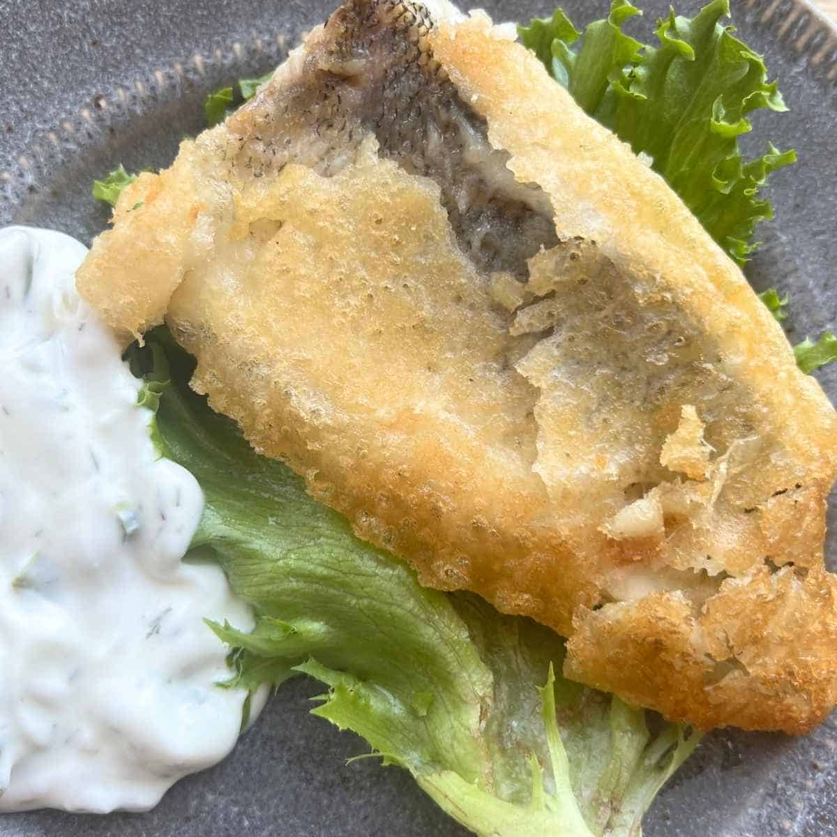 Beer battered walleye with tartar sauce.