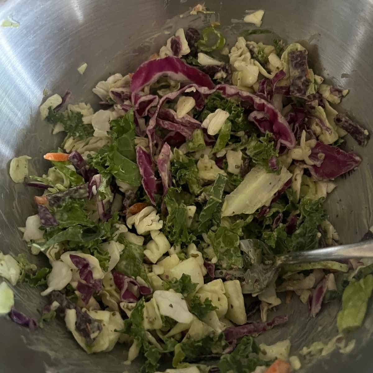 Cabbage slaw mix with avocado creama.