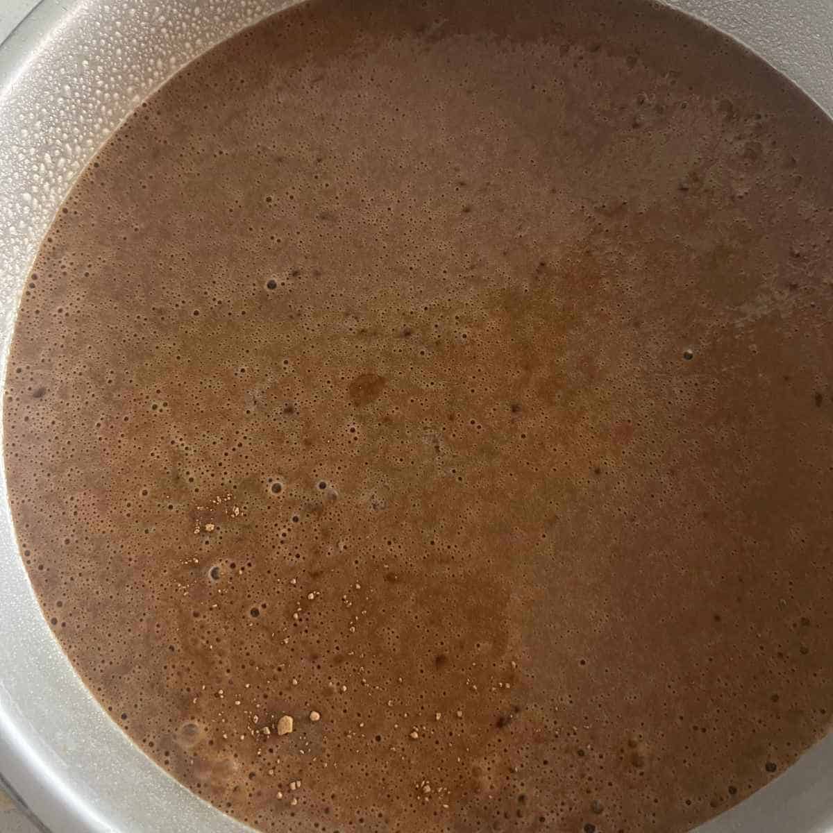 Cake batter in a pan.