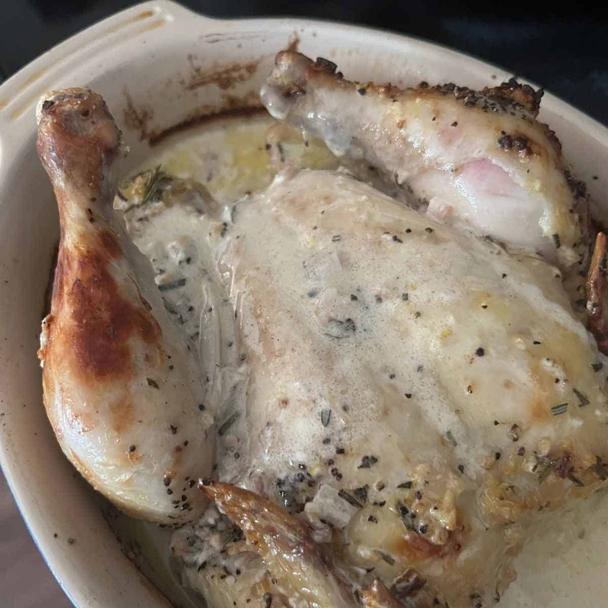 Finished chicken au poivre.