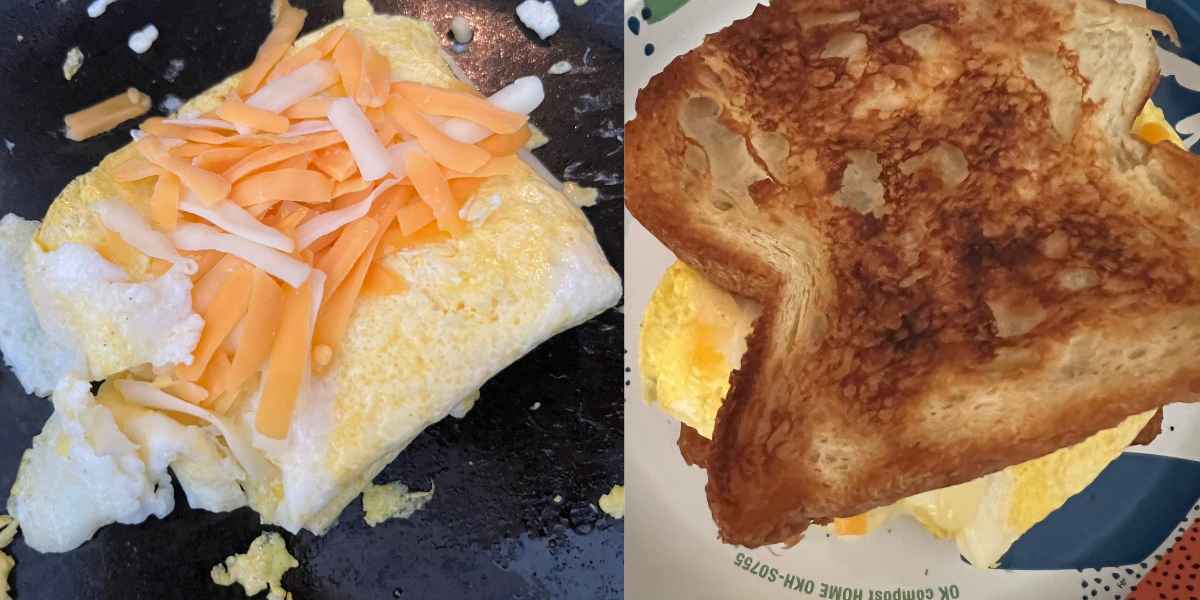 Assembled croissant toast sandwich.