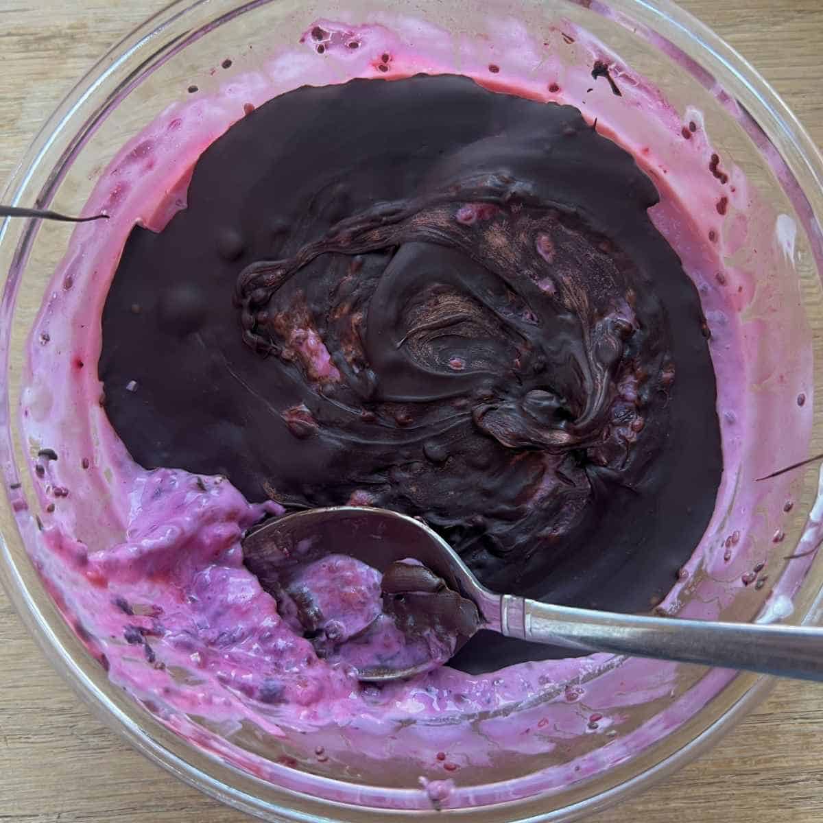 Berry Chia Pudding with magic shell.