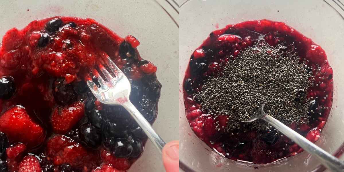Thawed berries with chia seeds.
